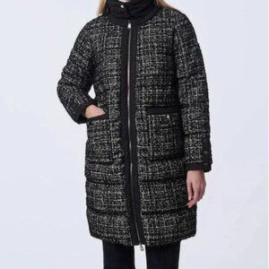 New Bernardo Black And White Tweed Puffer Coat